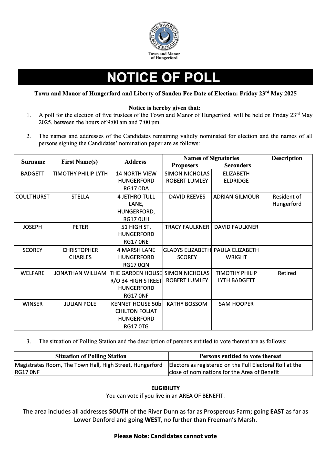 Notice of poll